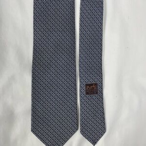 Hermes 100% Silk Blue and White Geometric Tie